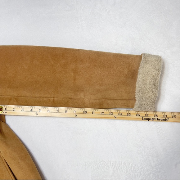 Talbots Women's Faux Shearling Jacket Tan Cream/ Off White Trim Size Large - Picture 7 of 14